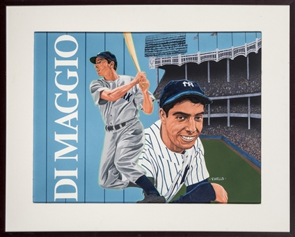 Upper Deck Joe DiMaggio Card Original Artwork By V. Wells In 25x31 Framed Display